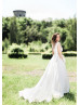 V Neck Ivory Satin Pleated Wedding Dress